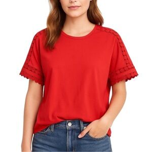 J. CREW Lace Trim Sleeve Top
